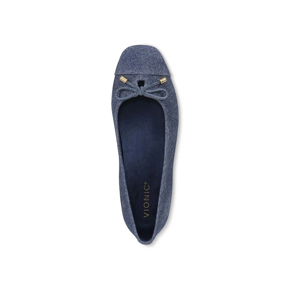 Vionic Denim Blue Ballet Flats with Bow and Gold Accents - Picture 5 of 10